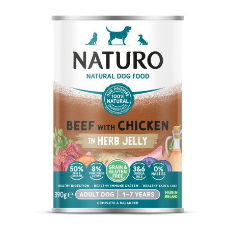 Naturo perro 12 latas buey & pollo c/gelatina 390g