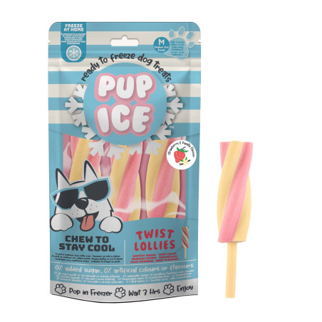 HELADO snack para perro Polo Twist de FRESA y VAINILLA 3 uds (102g) x 9 bolsas PUP ICE