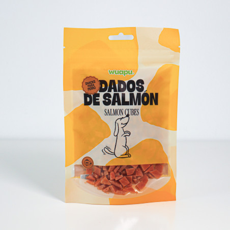 SNACK NATURAL PARA PERRO 60% SALMON EN DADOS 12 paq x(100gr) WUAPU
