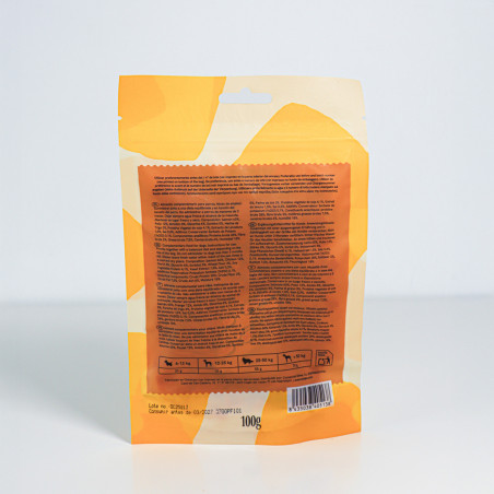 SNACK NATURAL PARA PERRO 60% SALMON EN DADOS 12 paq x(100gr) WUAPU