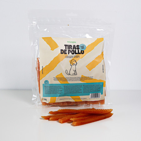 SNACK PARA PERRO EN TIRAS DE POLLO DESECADO WUAPU