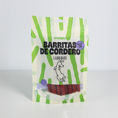 SNACK PARA PERRO EN BARRITAS SEMIHÚMEDAS DE CORDERO 12 paq x (100gr) WUAPU