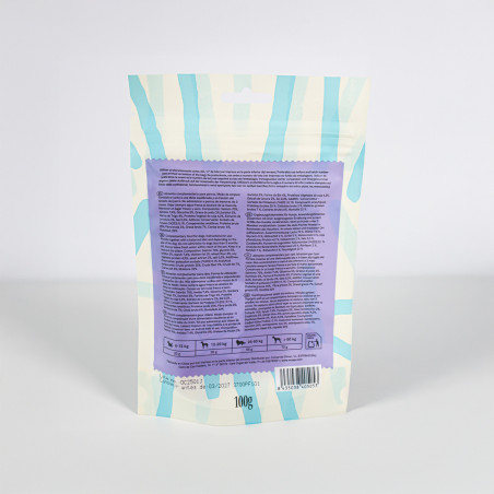 SNACK PARA PERRO EN BARRITAS SEMIHÚMEDAS DE SALMÓN 12 paq x (100gr) WUAPU