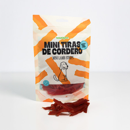 SNACK NATURAL PARA PERRO MINI TIRAS DE CORDERO 12 paq x (100gr) WUAPU