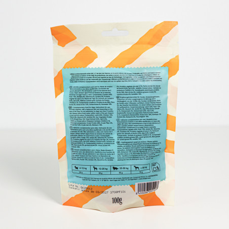 SNACK NATURAL PARA PERRO MINI TIRAS DE CORDERO 12 paq x (100gr) WUAPU