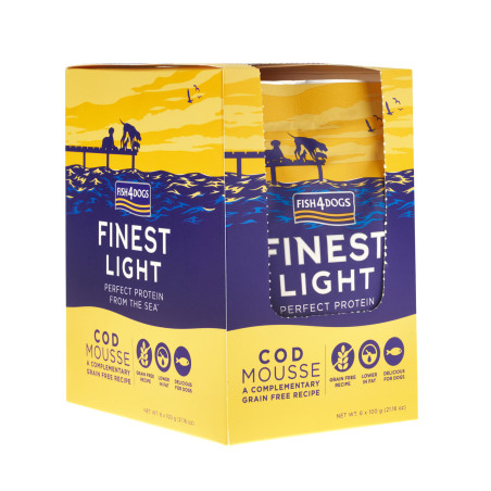 Fish4Dogs Mousse light para perro sin cereales – Bacalao 100 g (pack de 6)