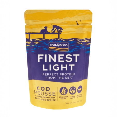 Fish4Dogs Mousse light para perro sin cereales – Bacalao 100 g (pack de 6)