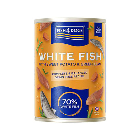 Fish4Dogs Comida húmeda para perro – Pescado blanco y boniato 395 g (pack de 6)