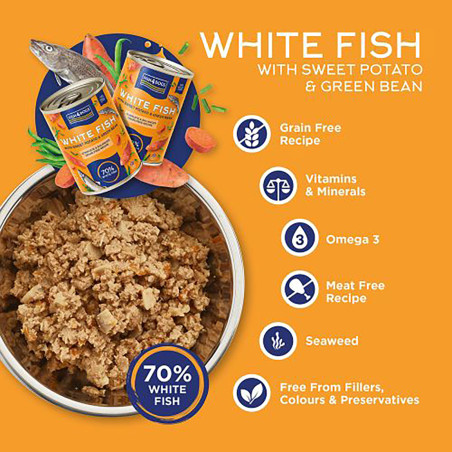 Fish4Dogs Comida húmeda para perro – Pescado blanco y boniato 395 g (pack de 6)