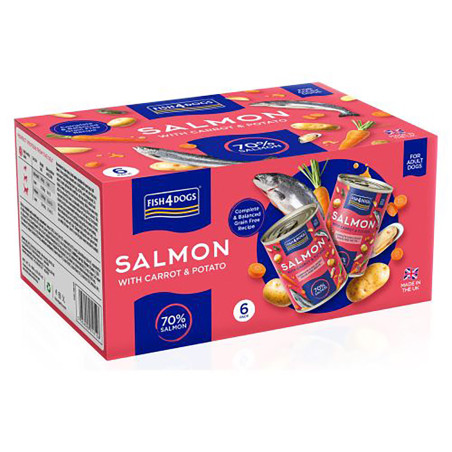 Fish4Dogs Comida húmeda para perro – Salmón, zanahoria y patata 395 g (pack de 6)