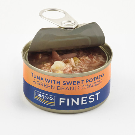 Fish4Dogs Comida húmeda para perro – Atún, boniato y judías 85 g (pack de 12)