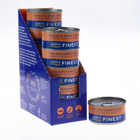 Fish4Dogs Comida húmeda para perro – Atún, boniato y judías 85 g (pack de 12)