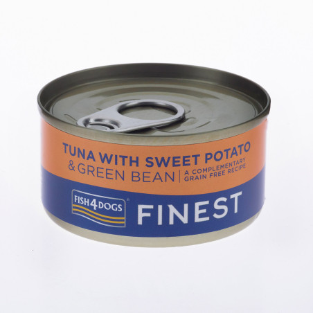 Fish4Dogs Comida húmeda para perro – Atún, boniato y judías 85 g (pack de 12)