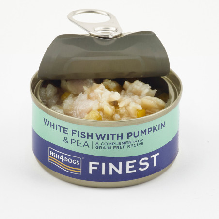 Fish4Dogs Comida húmeda para perro – Pescado, calabaza y guisantes 85 g (pack de 12)