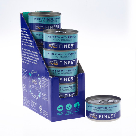 Fish4Dogs Comida húmeda para perro – Pescado, calabaza y guisantes 85 g (pack de 12)