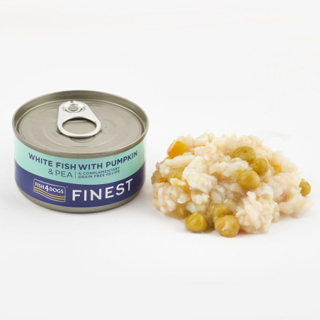 Fish4Dogs Comida húmeda para perro – Pescado, calabaza y guisantes 85 g (pack de 12)