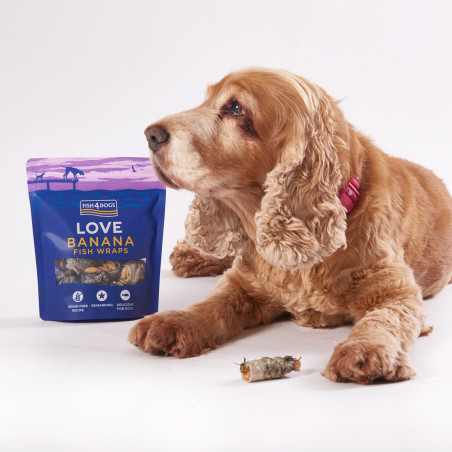Fish4Dogs Snack natural para perros – Love Banana con pescado 100 g (pack de 10)