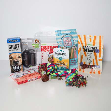 Christmas Pack para perro de Wuapu con snacks, juguetes y alimento húmedo