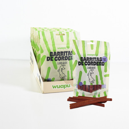 SNACK PARA PERRO EN BARRITAS SEMIHÚMEDAS DE CORDERO 12 paq x (100gr) WUAPU