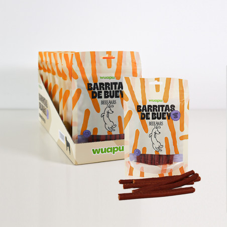 SNACK PARA PERRO EN BARRITAS SEMIHÚMEDAS DE BUEY 12 paq x (100gr) WUAPU