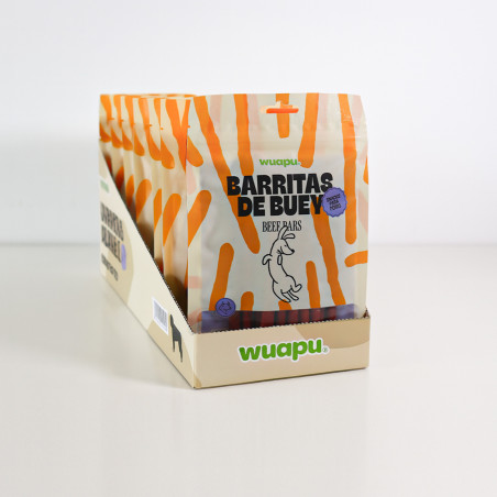 SNACK PARA PERRO EN BARRITAS SEMIHÚMEDAS DE BUEY 12 paq x (100gr) WUAPU