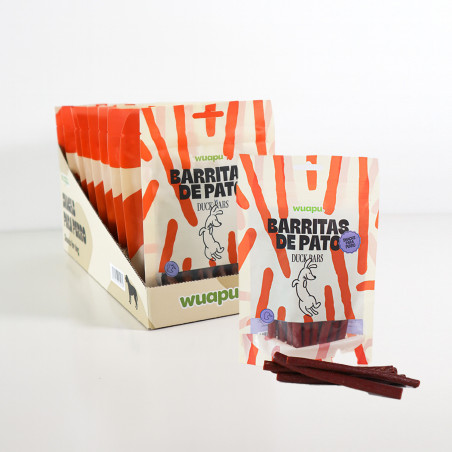 SNACK PARA PERRO EN BARRITAS SEMIHÚMEDAS DE PATO 12 paq x (100gr) WUAPU